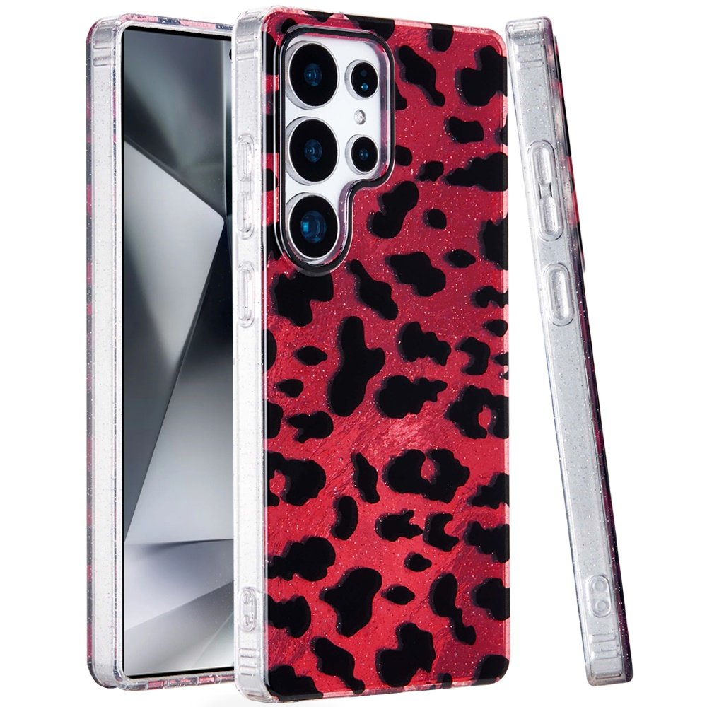 for iphone 16 pro max 6.9 glitter double layer design imd tpu case red leopard