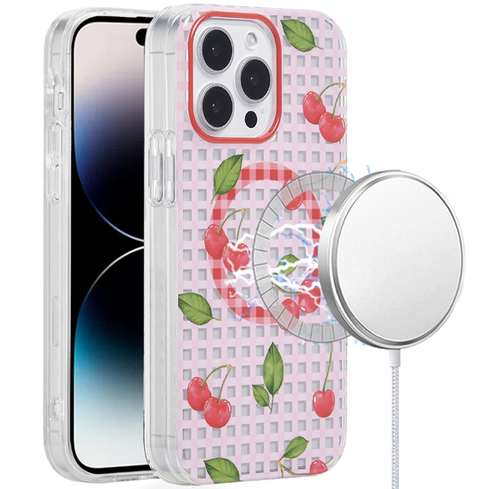 for iphone 14 pro max [magnetic circle] double layer design imd tpu case cherry