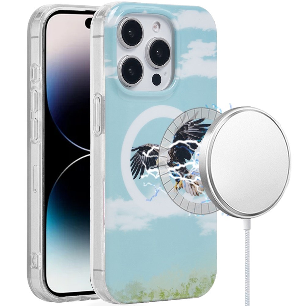 for iphone 14 pro max [magnetic circle] double layer design imd tpu case eagle