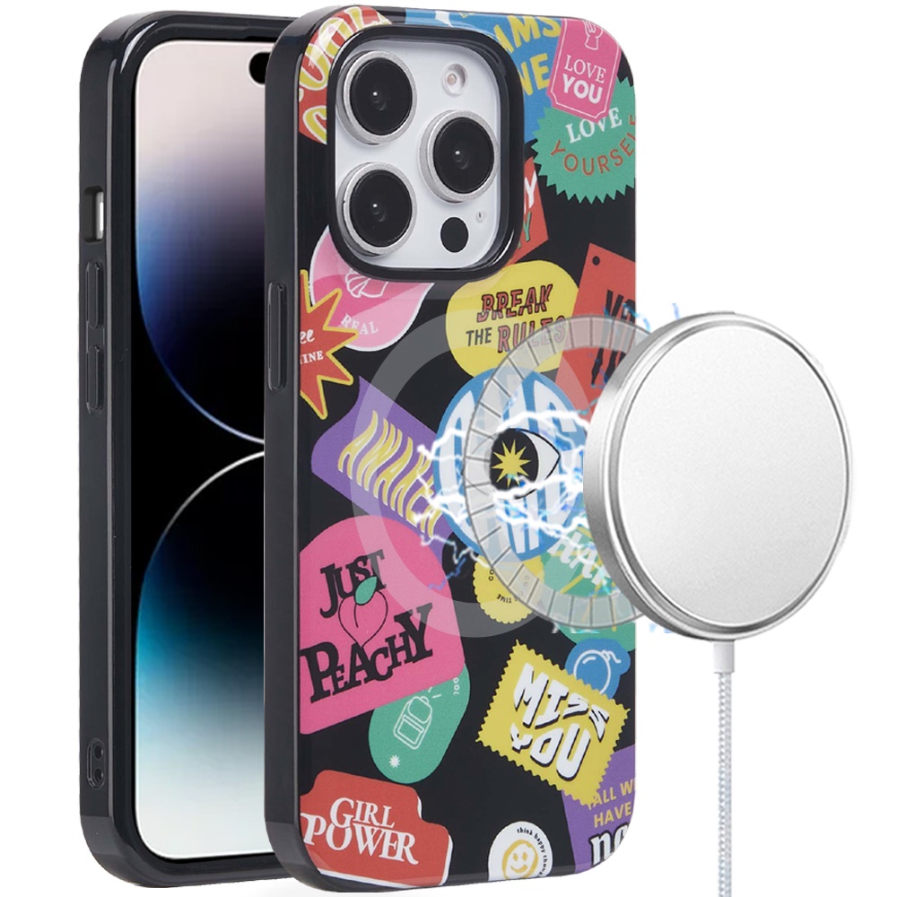 for iphone 14 pro max [magnetic circle] double layer design imd tpu case fashion rebel