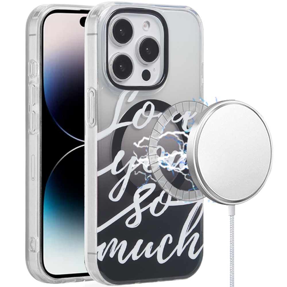 for iphone 14 pro max [magnetic circle] double layer design imd tpu case love you so much