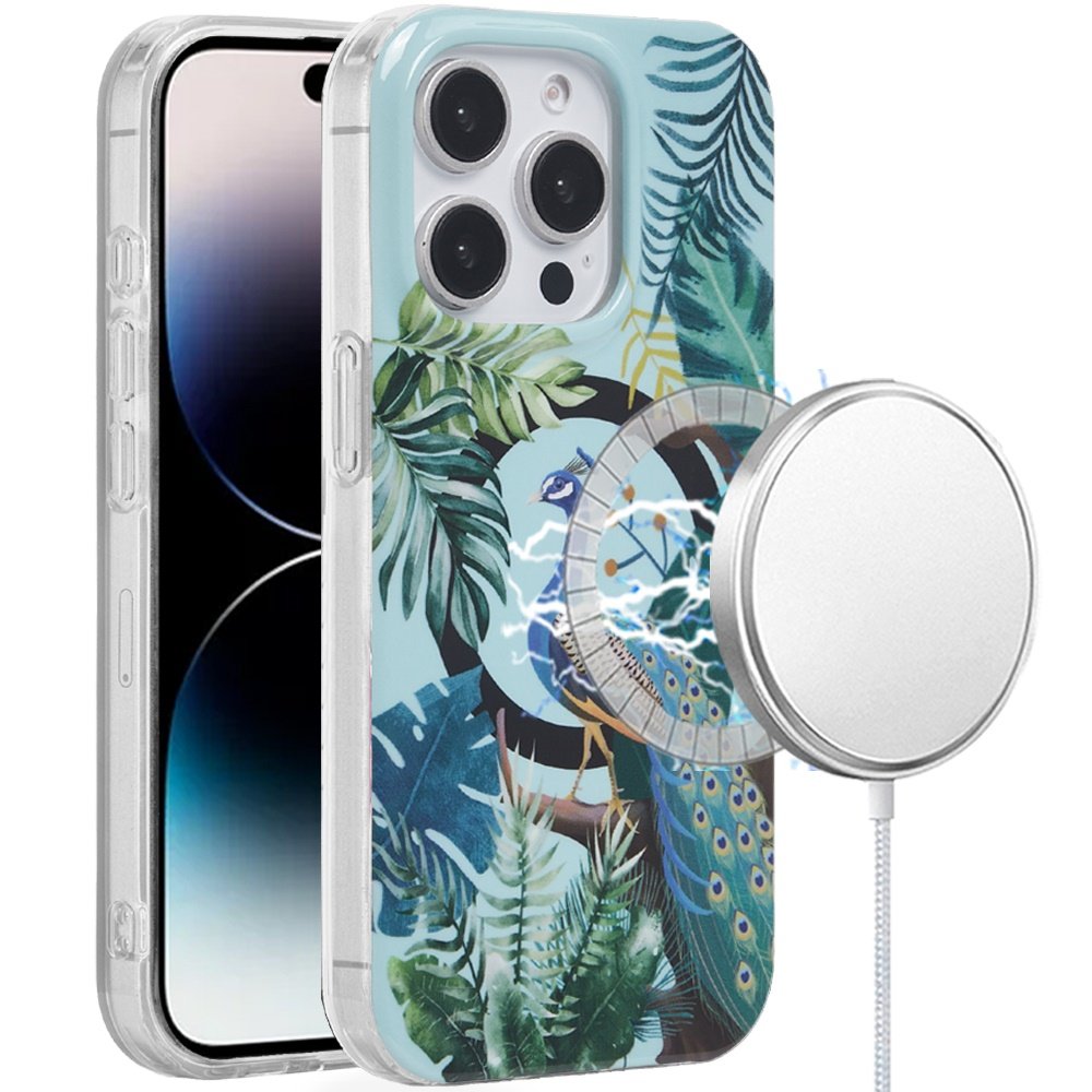 for iphone 14 pro max [magnetic circle] double layer design imd tpu case peacock
