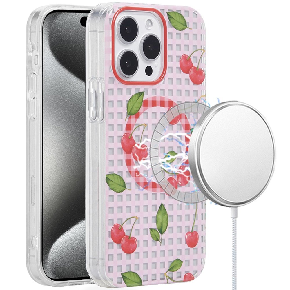 for ip15 pro max [magnetic circle] double layer design imd tpu case cherry