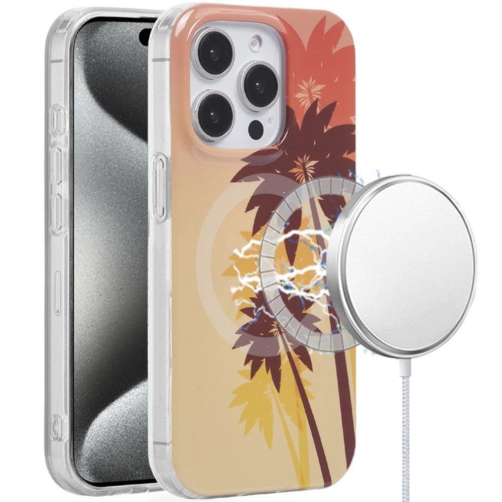 for ip15 pro max [magnetic circle] double layer design imd tpu case coconut palm