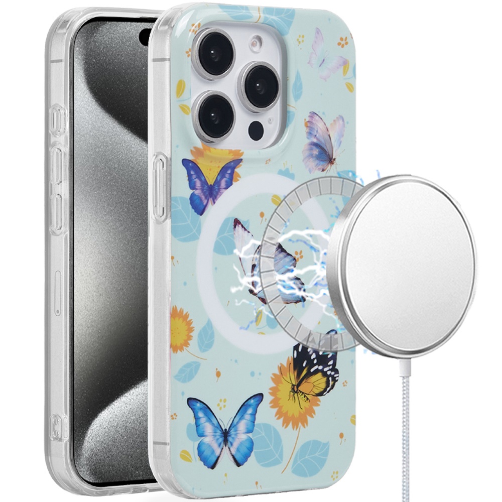 for ip15 pro max [magnetic circle] double layer design imd tpu case mystic butterflies