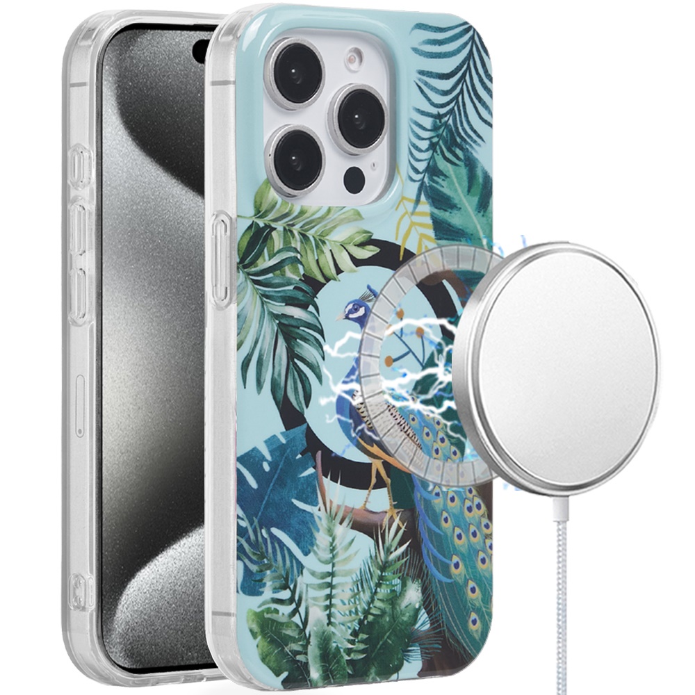 for ip15 pro max [magnetic circle] double layer design imd tpu case peacock