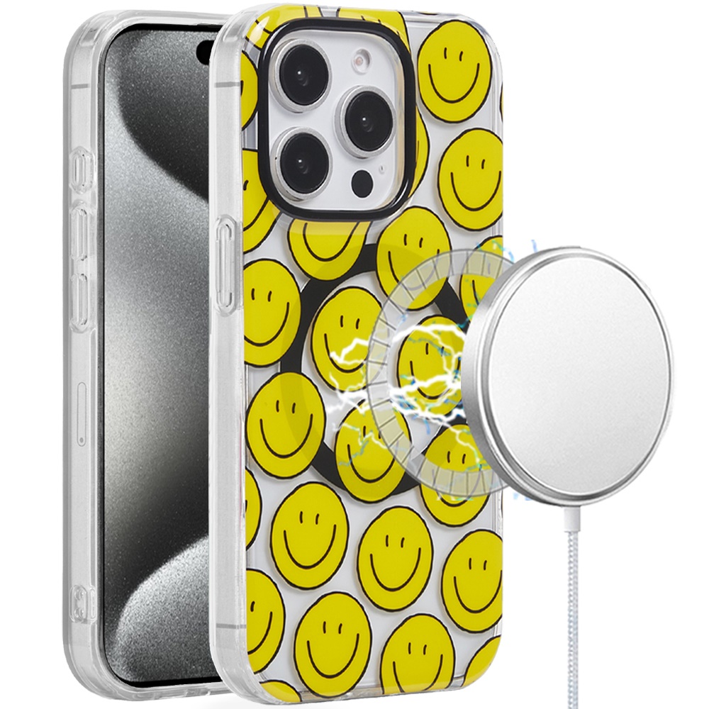 for ip15 pro max [magnetic circle] double layer design imd tpu case smiley faces