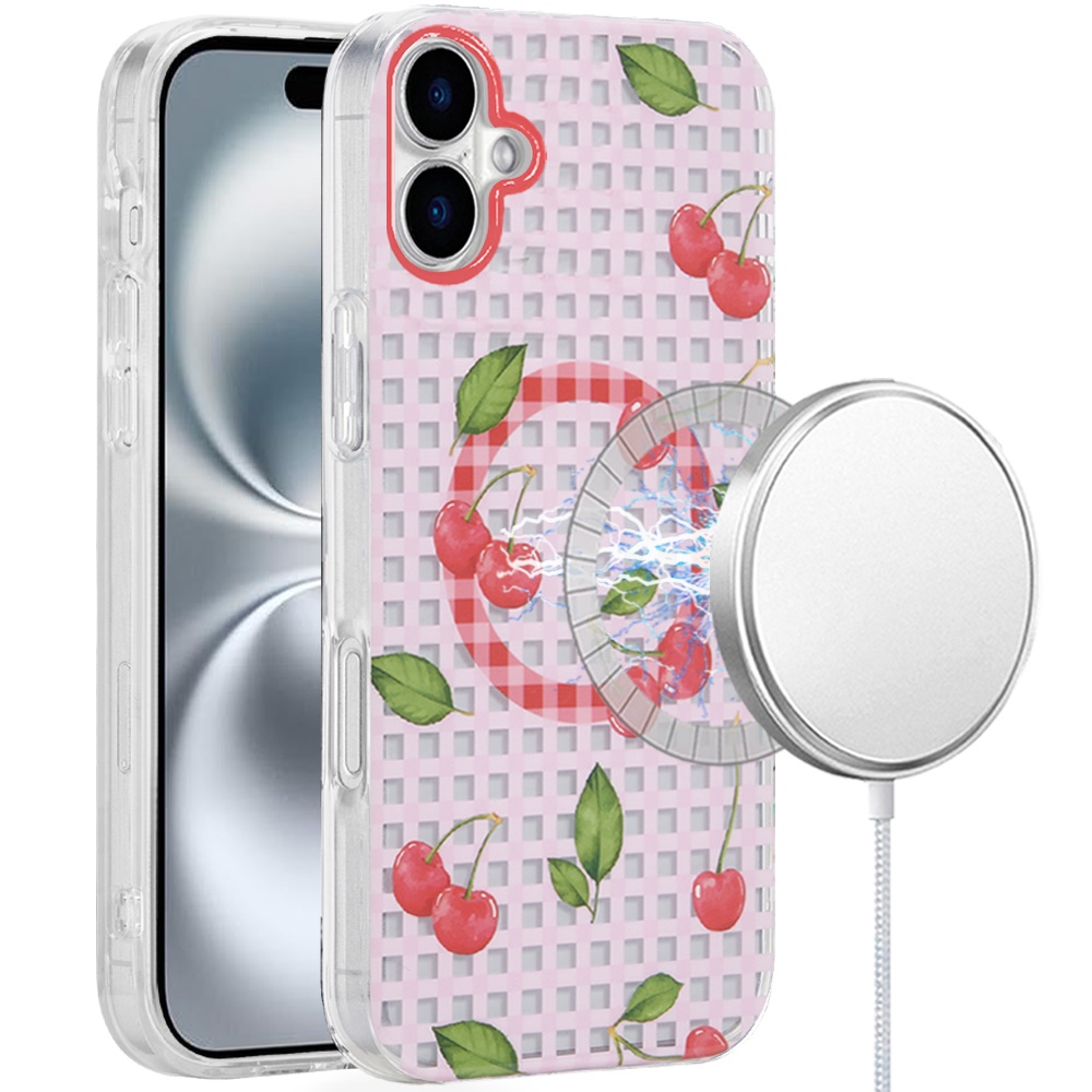 for iphone 16 plus 6.7 inch [magnetic circle] double layer design imd tpu case cherry