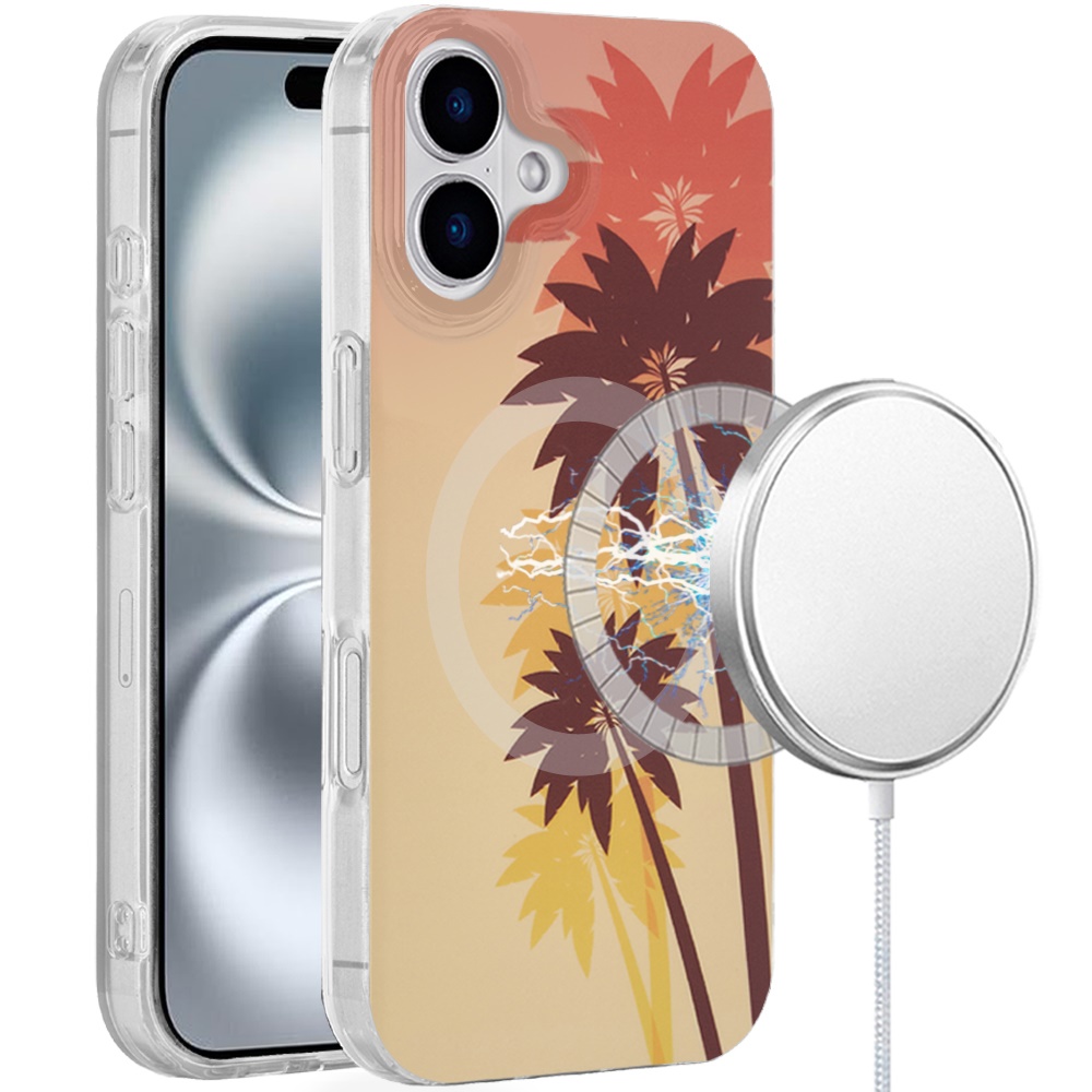 for iphone 16 plus 6.7 inch [magnetic circle] double layer design imd tpu case coconut palm