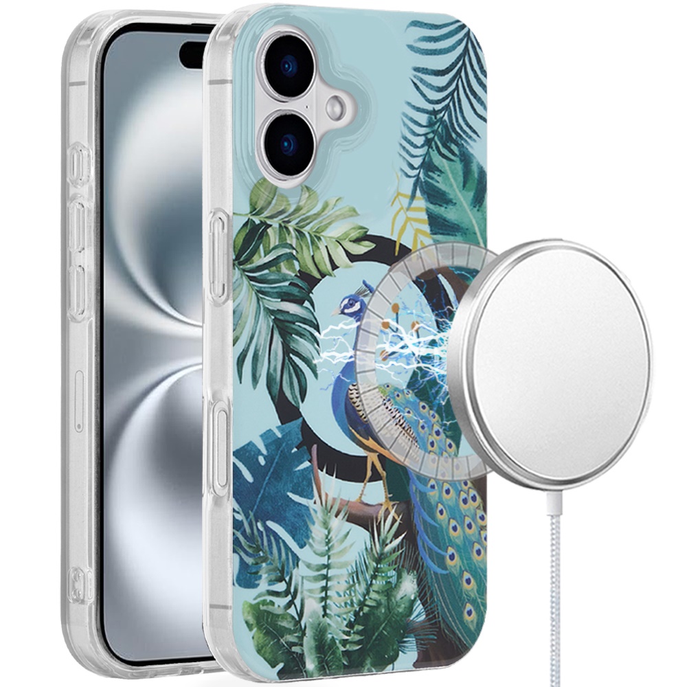 for iphone 16 plus 6.7 inch [magnetic circle] double layer design imd tpu case peacock
