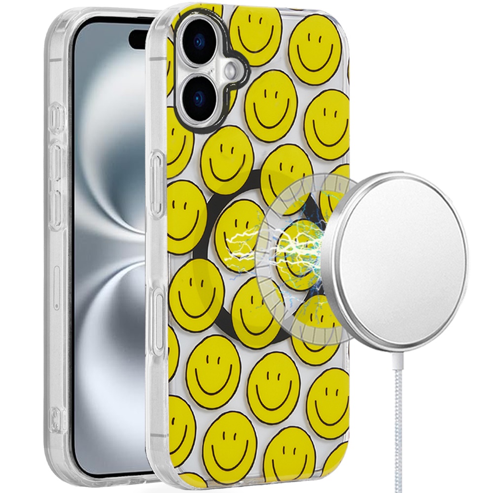 for iphone 16 plus 6.7 inch [magnetic circle] double layer design imd tpu case smiley faces