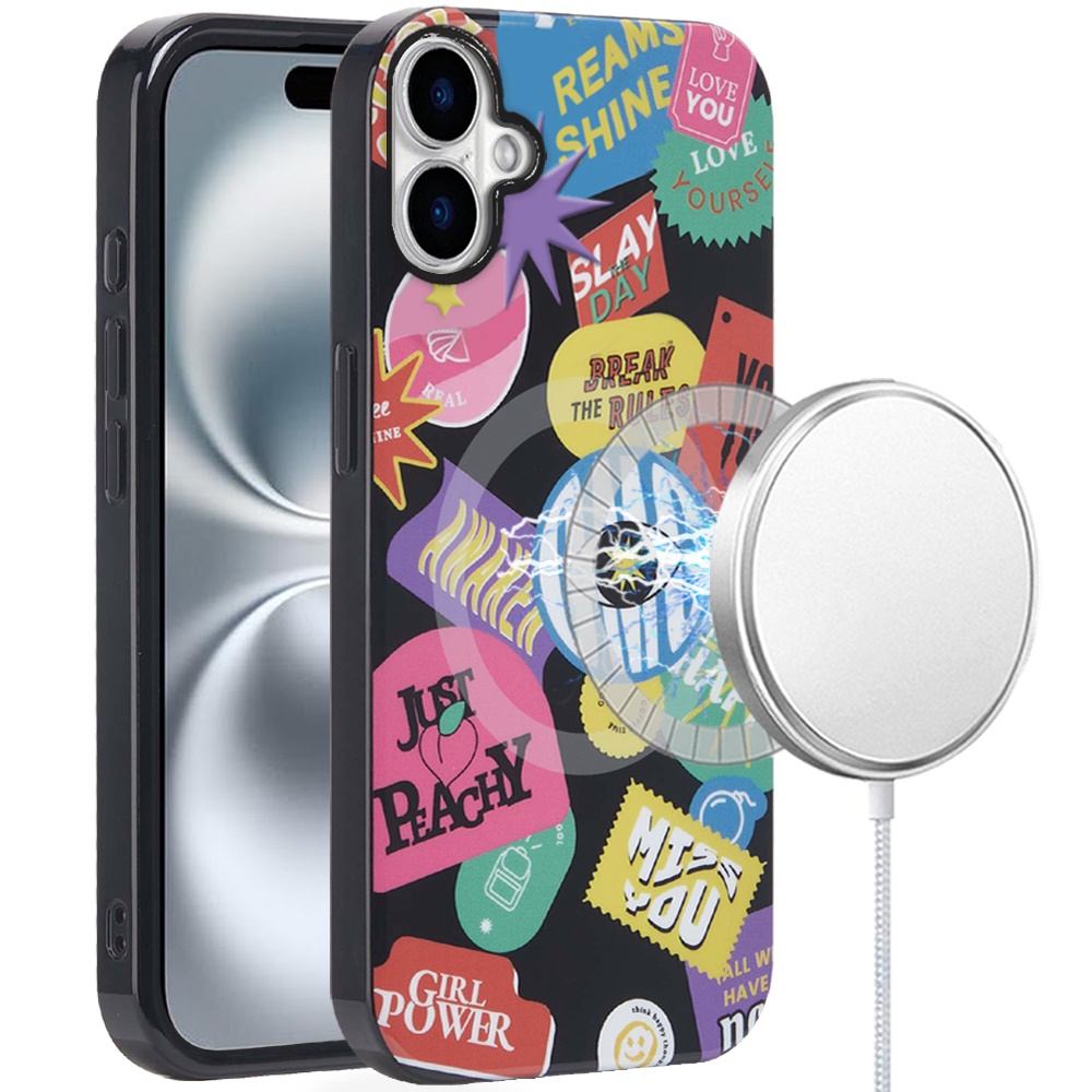 for iphone 16 6.1 inch [magnetic circle] double layer design imd tpu case fashion rebel