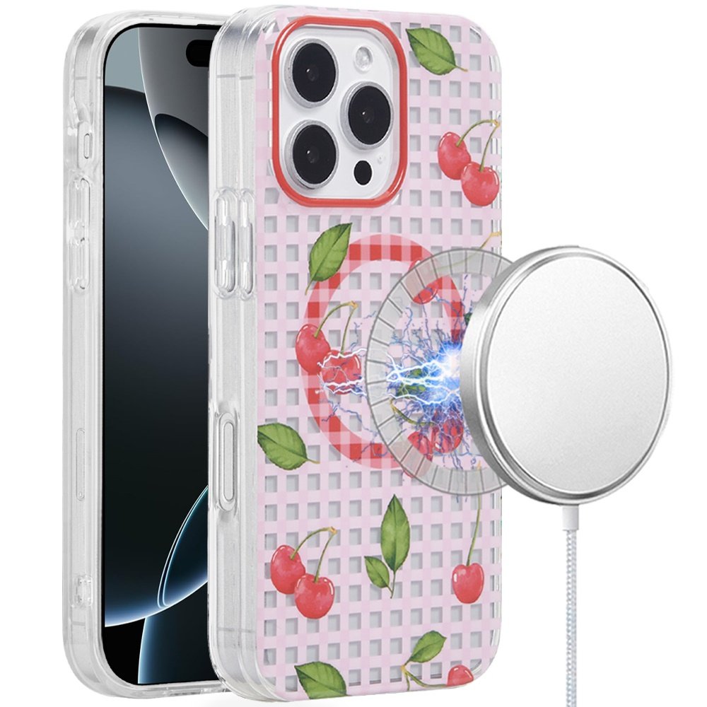 for iphone 16 pro 6.3 inch [magnetic circle] double layer design imd tpu case cherry