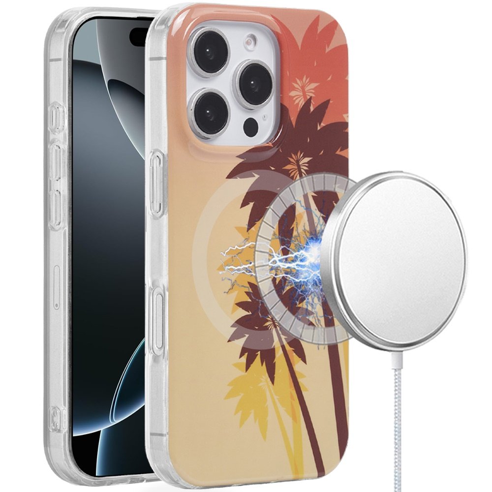 for iphone 16 pro 6.3 inch [magnetic circle] double layer design imd tpu case coconut palm