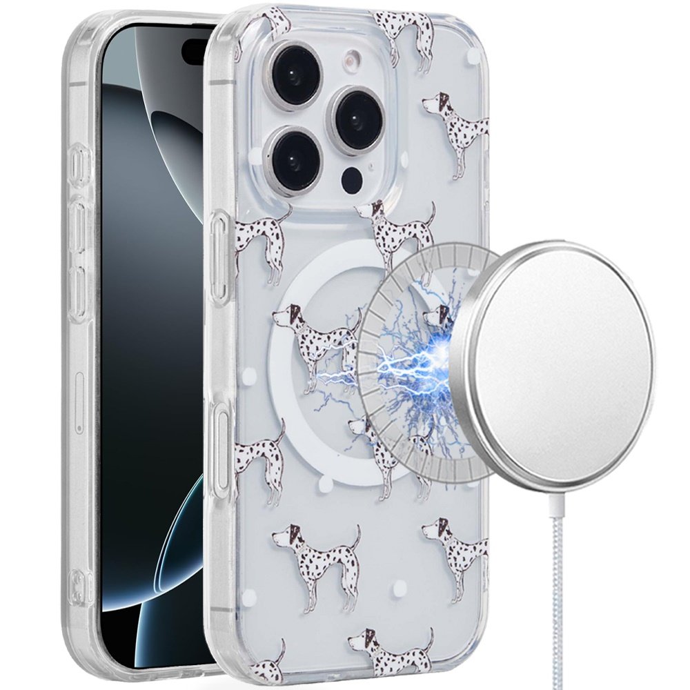 for iphone 16 pro 6.3 inch [magnetic circle] double layer design imd tpu case dogs