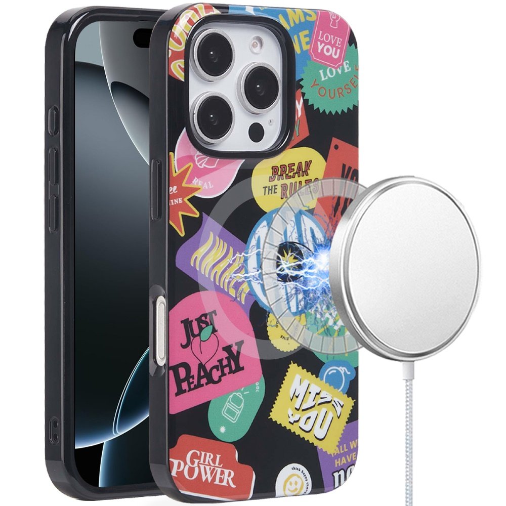 for iphone 16 pro 6.3 inch [magnetic circle] double layer design imd tpu case fashion rebel
