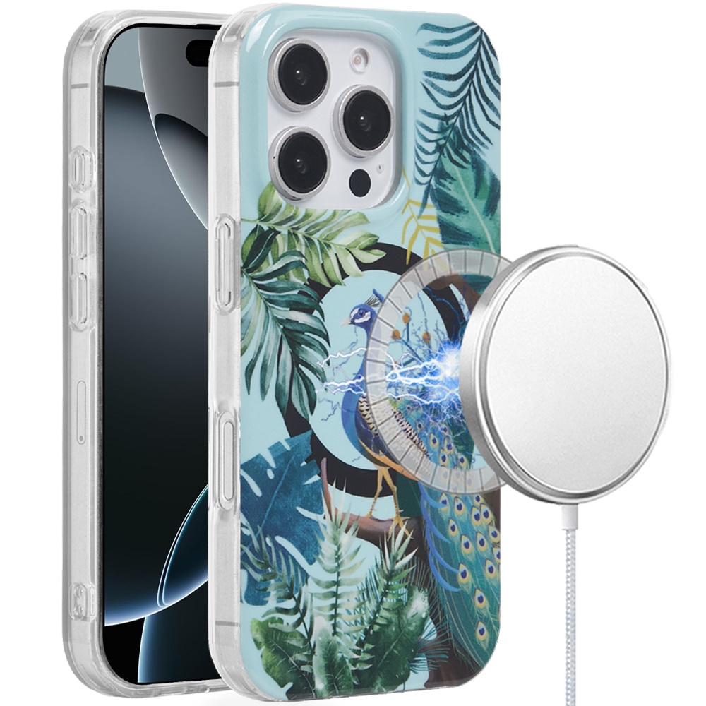 for iphone 16 6.1 inch [magnetic circle] double layer design imd tpu case peacock
