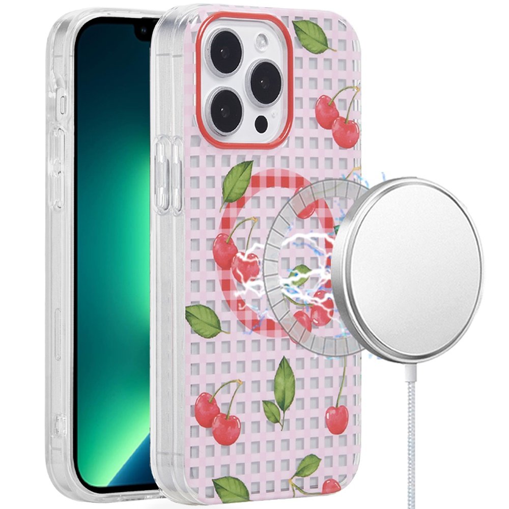 for iphone 13 pro max [magnetic circle] double layer design imd tpu case cherry