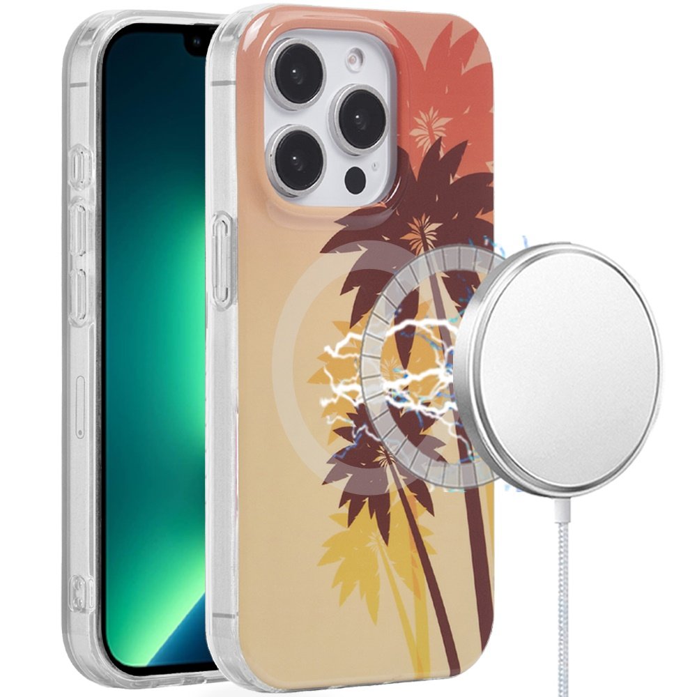 for iphone 13 pro max [magnetic circle] double layer design imd tpu case coconut palm