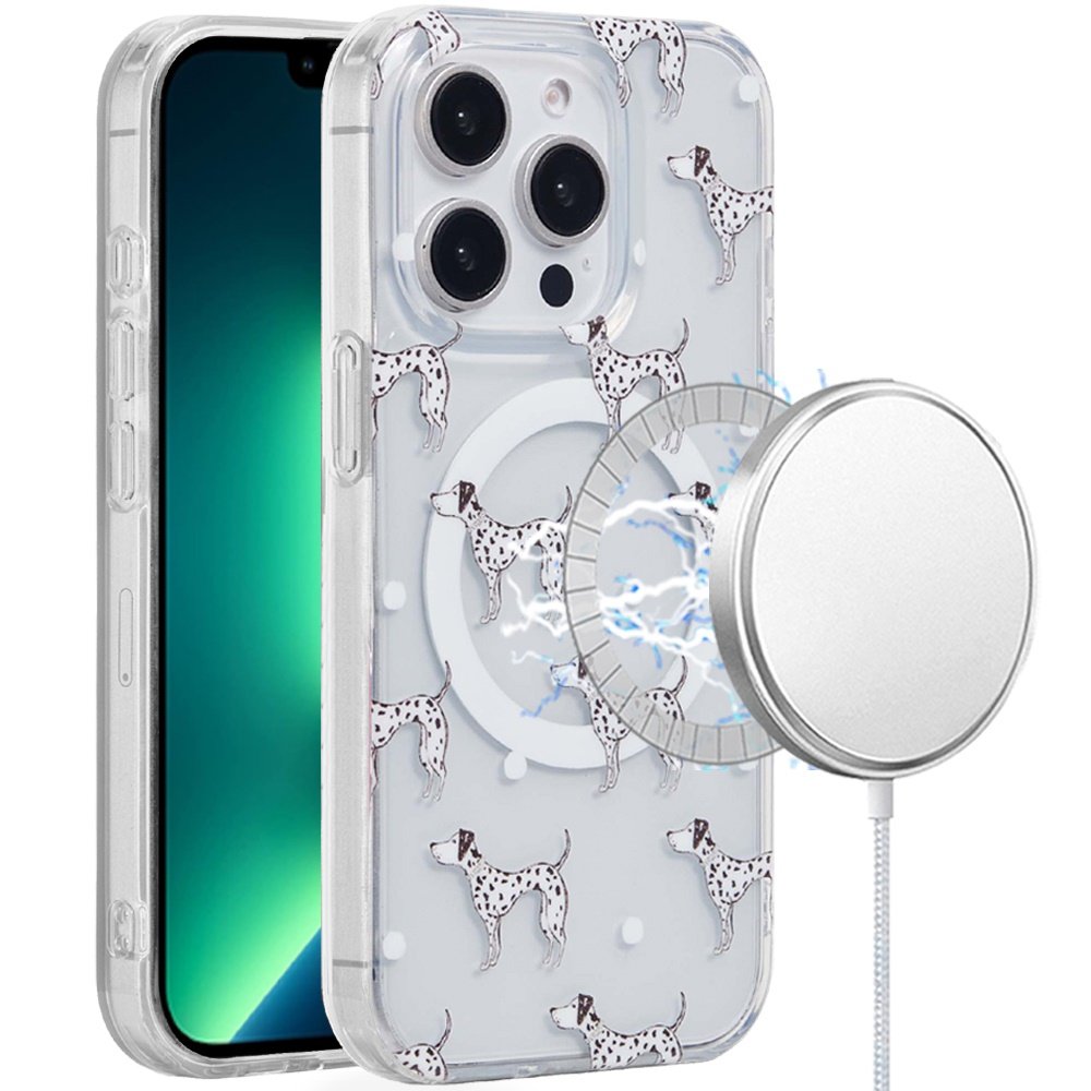 for iphone 13 pro max [magnetic circle] double layer design imd tpu case dogs