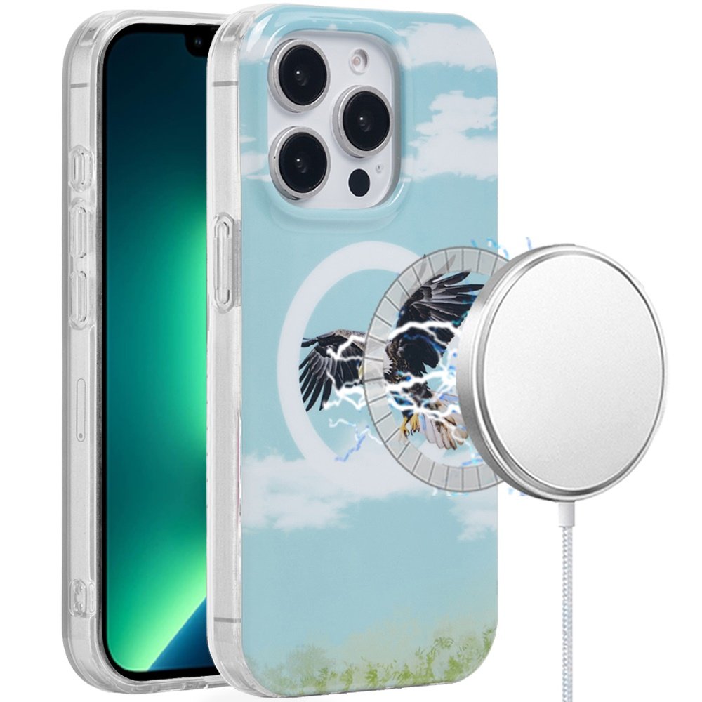 for iphone 13 pro max [magnetic circle] double layer design imd tpu case eagle