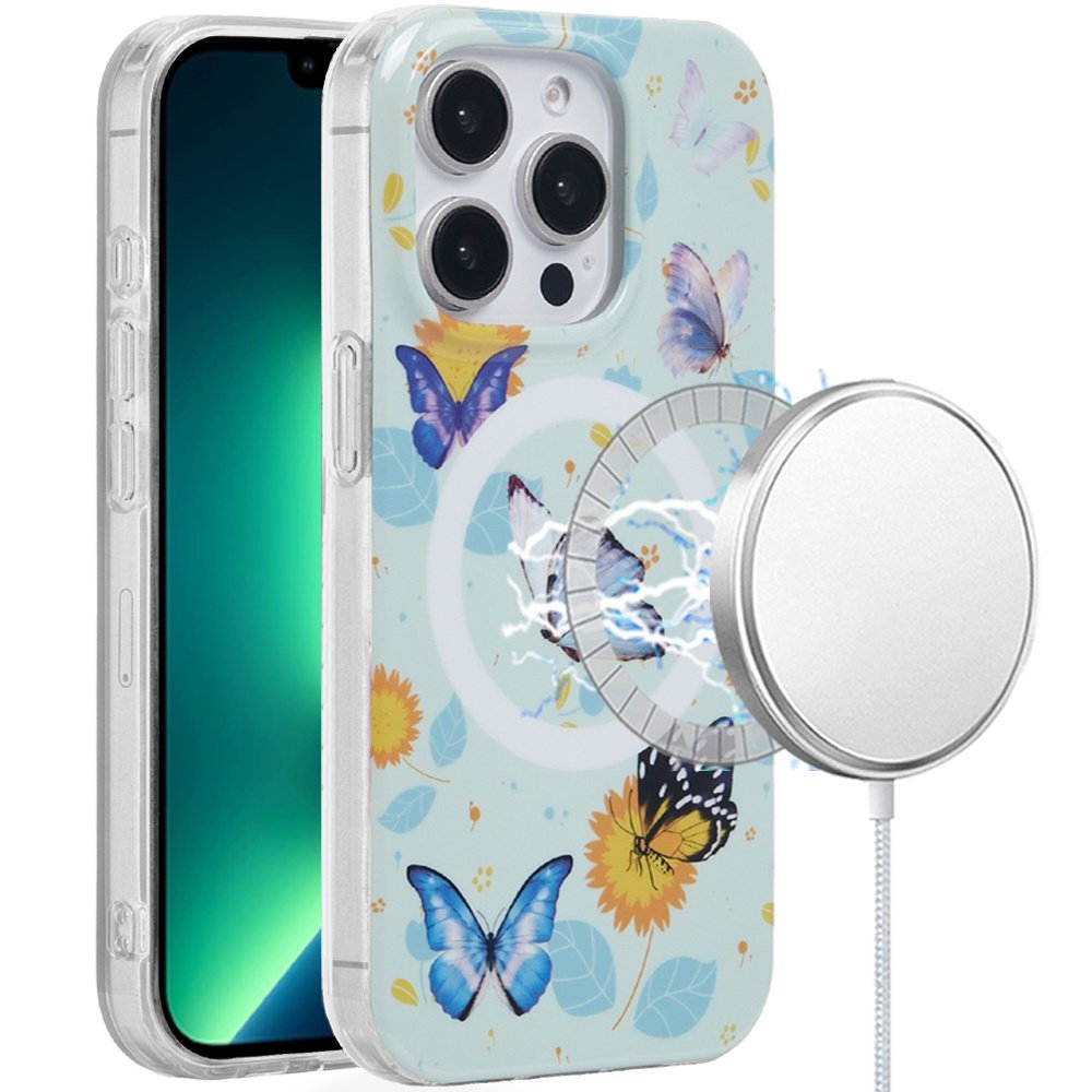 for iphone 13 pro max [magnetic circle] double layer design imd tpu case mystic butterflies