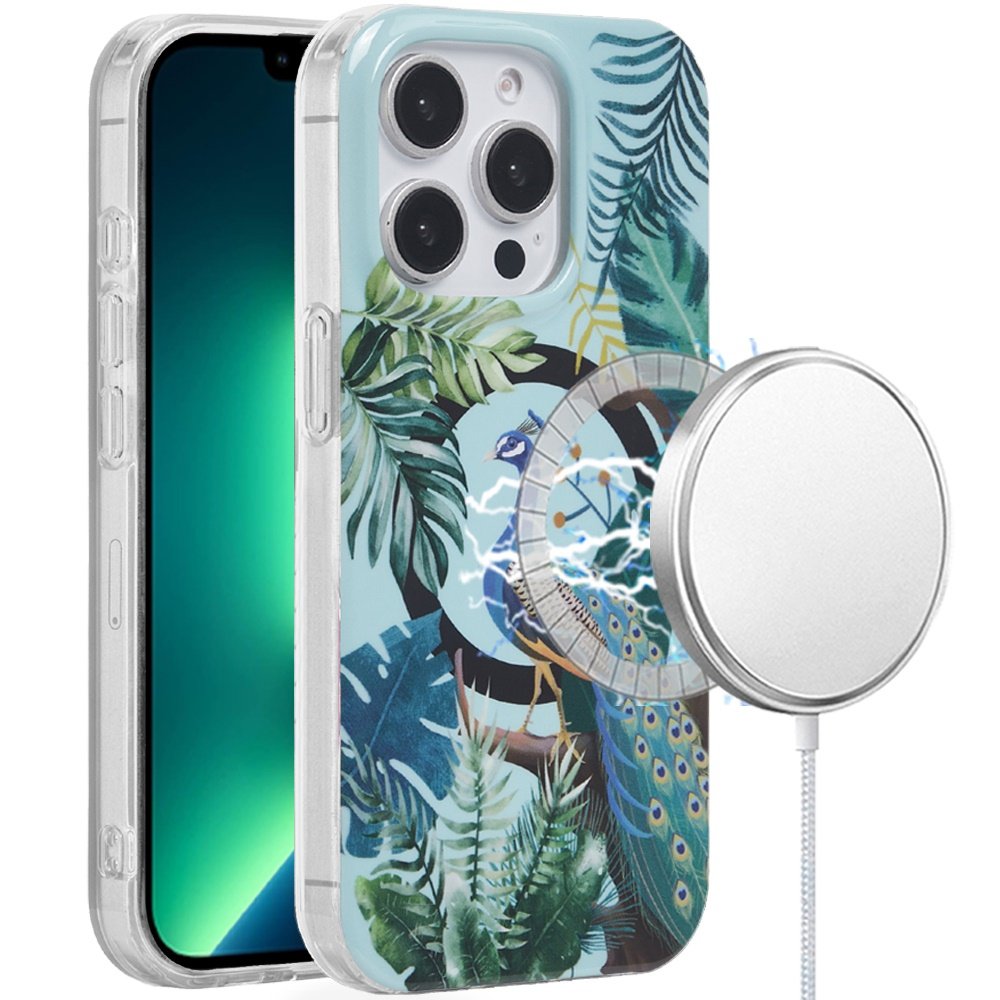 for iphone 13 pro max [magnetic circle] double layer design imd tpu case peacock