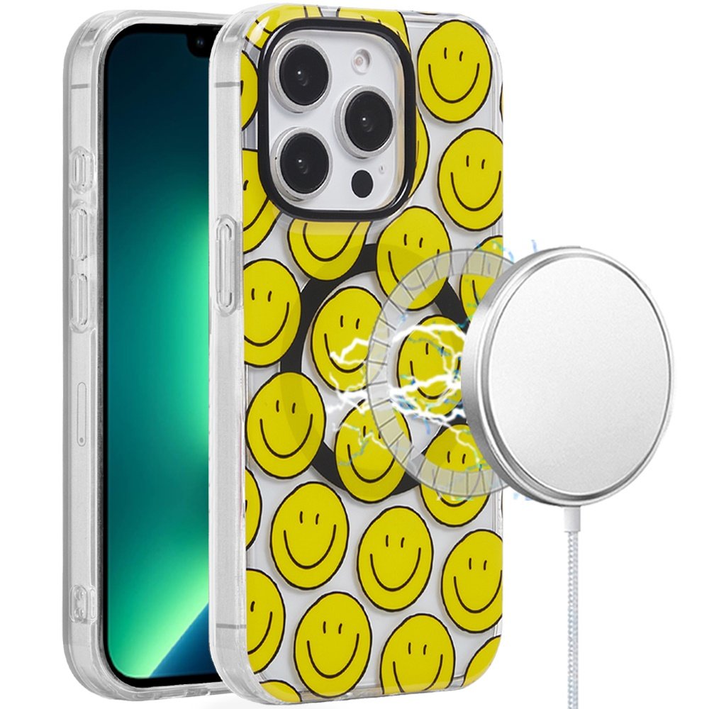 for iphone 13 pro max [magnetic circle] double layer design imd tpu case smiley faces