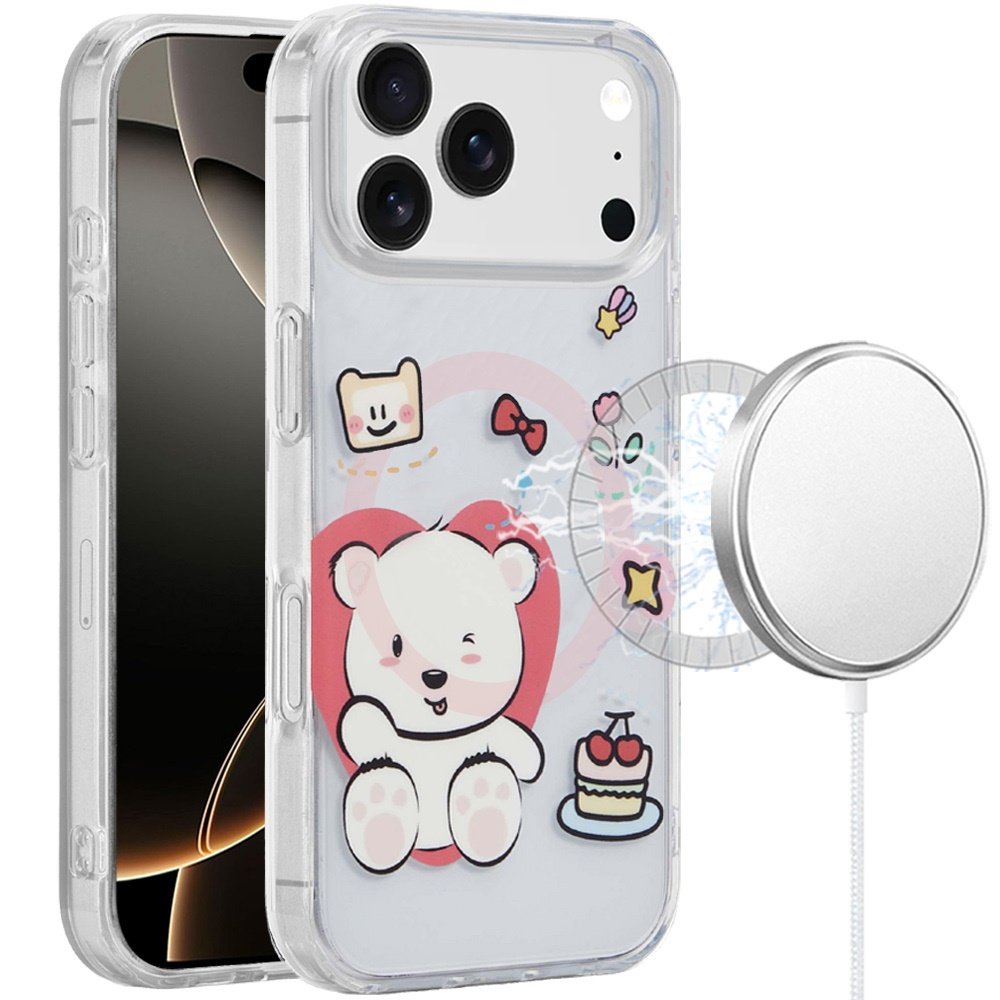for iphone 17 pro max [magnetic] double layer design imd case bear cute