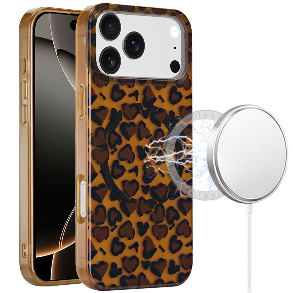 for iphone 17 pro max [magnetic] double layer design imd case brown leopard