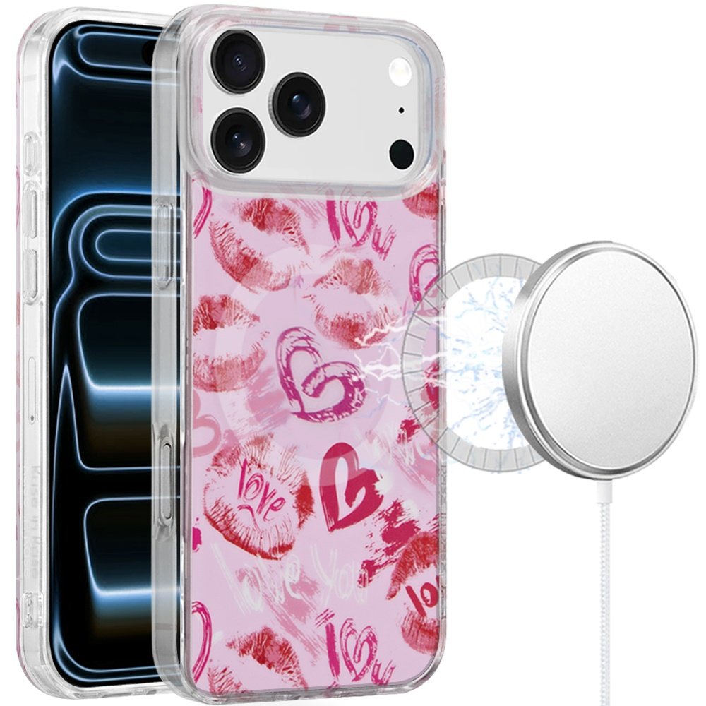 for iphone 17 pro max double layers imd case with magsafe blush watercolor heart