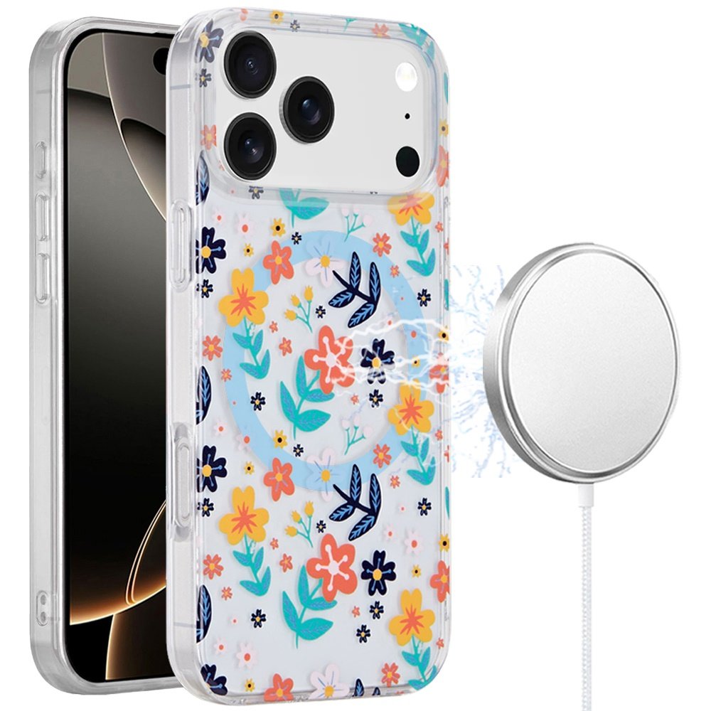 for iphone 17 pro max [magnetic] double layer design imd case colorful floral