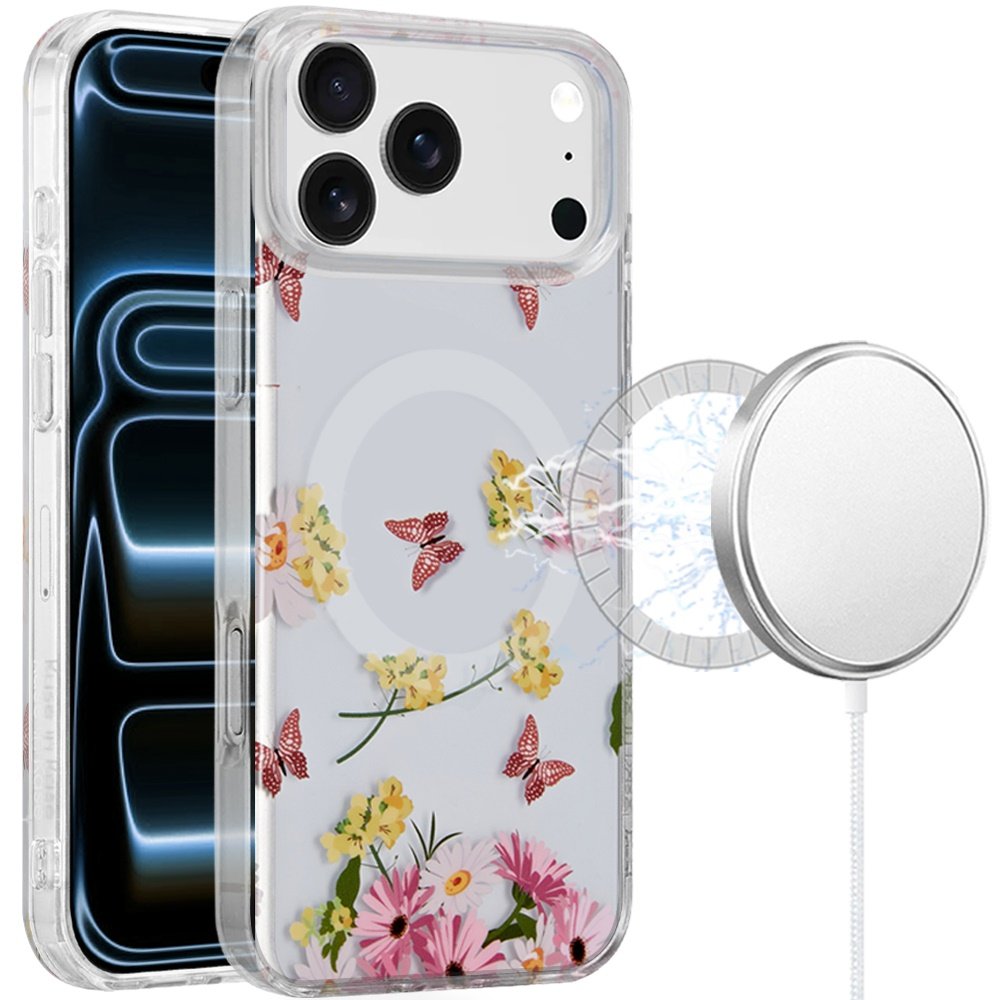 for iphone 17 pro max double layers imd case with magsafe floral butterfly