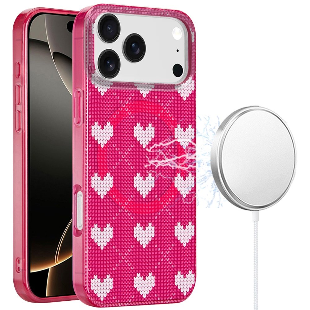 for iphone 17 pro max [magnetic] double layer design imd case hearts on pink