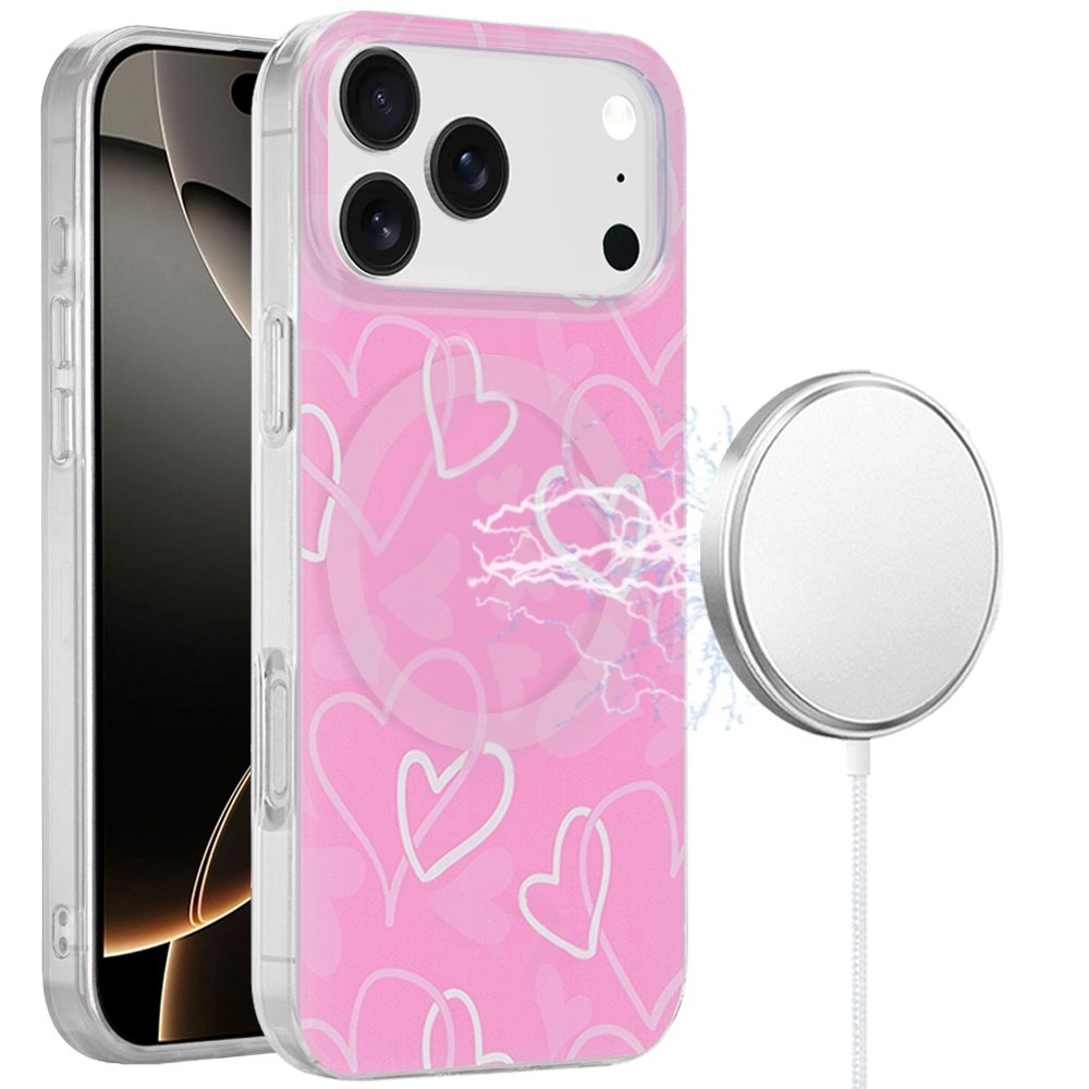 for iphone 17 pro max [magnetic] double layer design imd case hearts