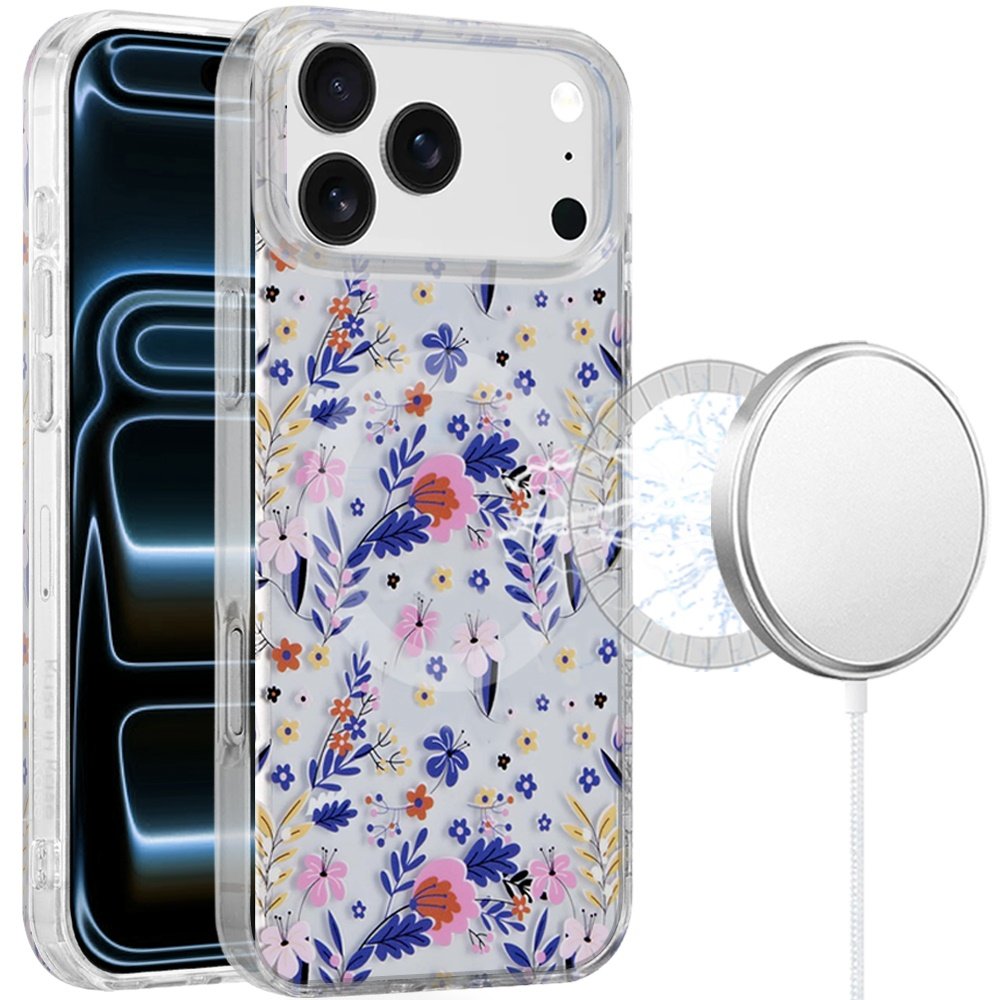 for iphone 17 pro max double layers imd case with magsafe midnight floral