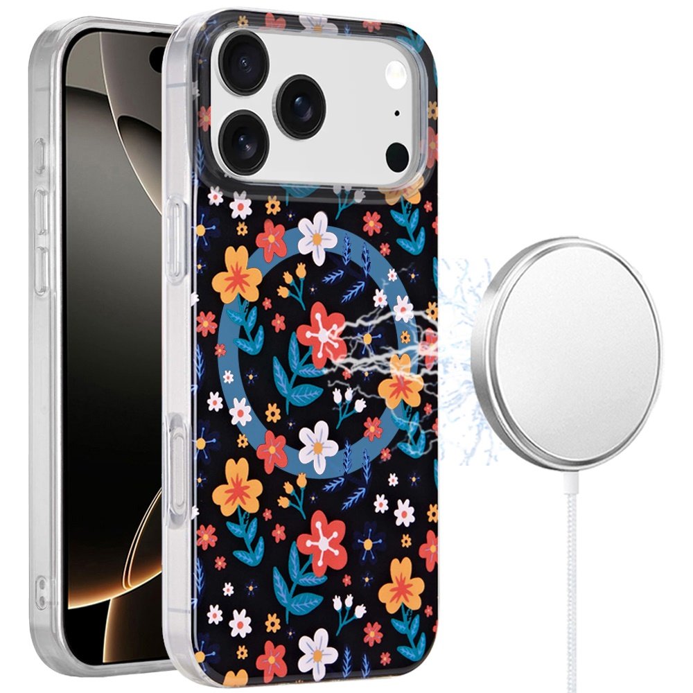 for iphone 17 pro max [magnetic] double layer design imd case nightly floral