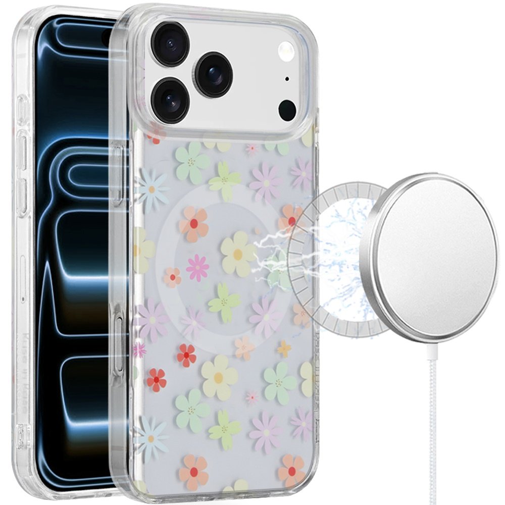 for iphone 17 pro max double layers imd case with magsafe pastel daisy