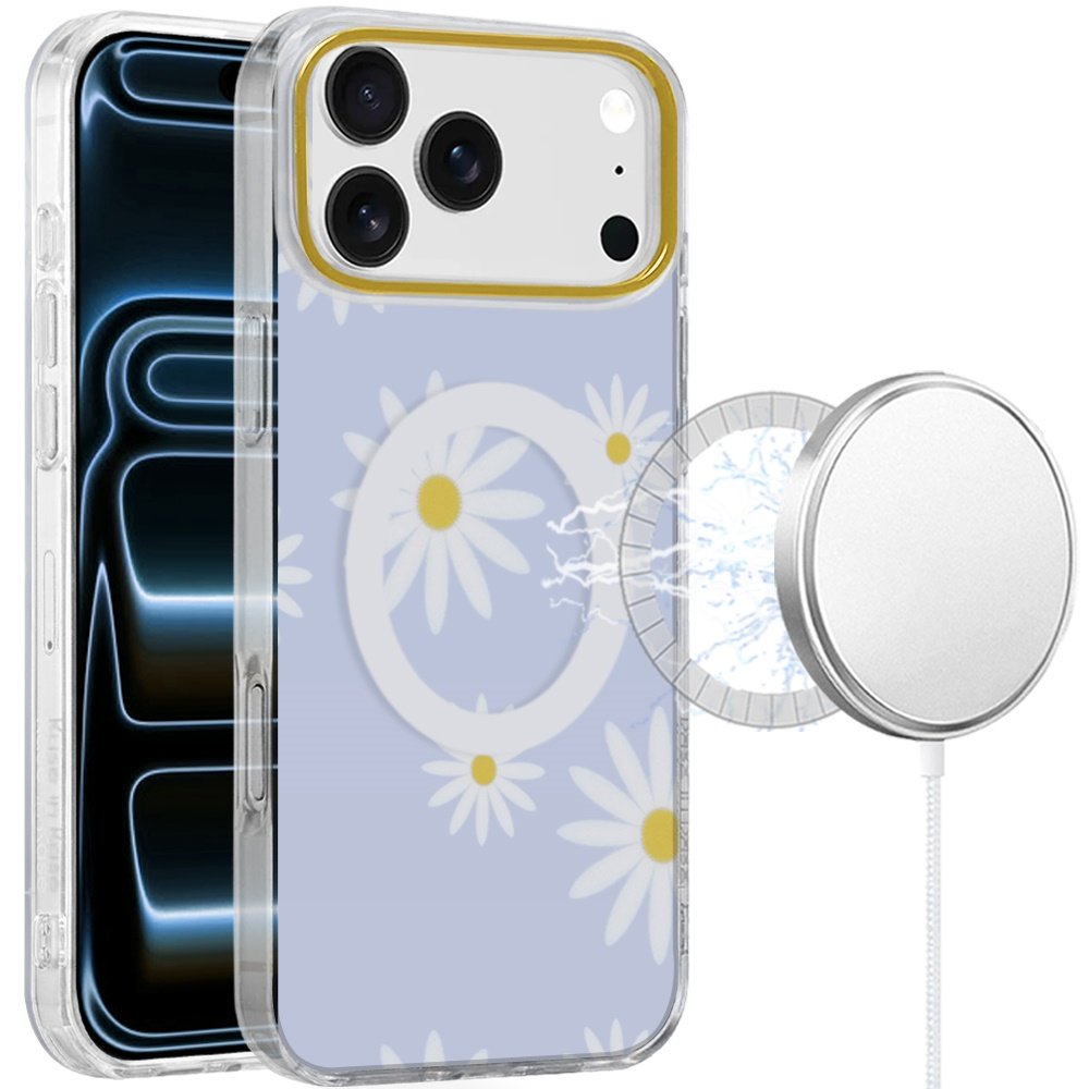 for iphone 17 pro max double layers imd case with magsafe sky blue daisy