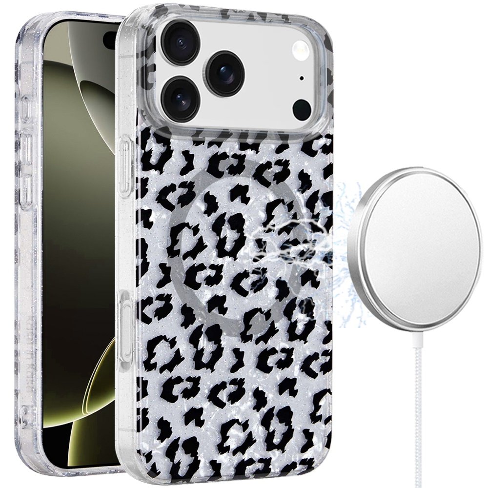 for iphone 17 pro max [magnetic] double layer design imd case silver leopard