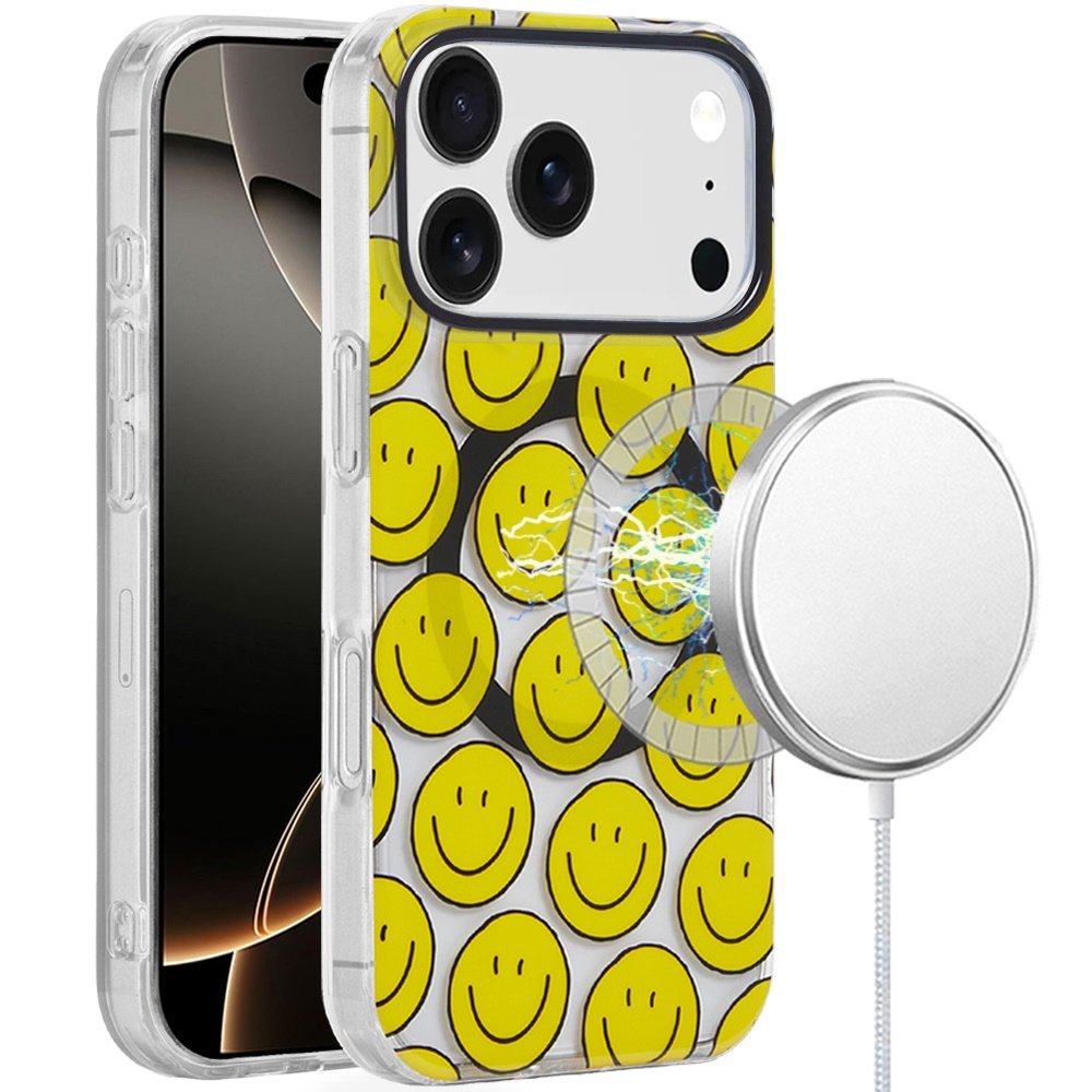 for iphone 17 pro max [magnetic] double layer design imd case smiley faces