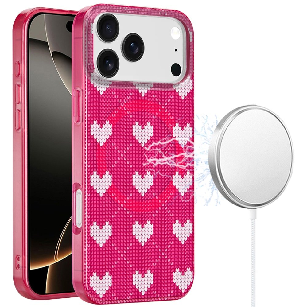 for iphone 17 pro [magnetic] double layer design imd case hearts on pink