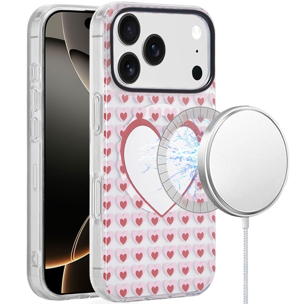 for iphone 17 pro [magnetic] double layer design imd case mirror with hearts