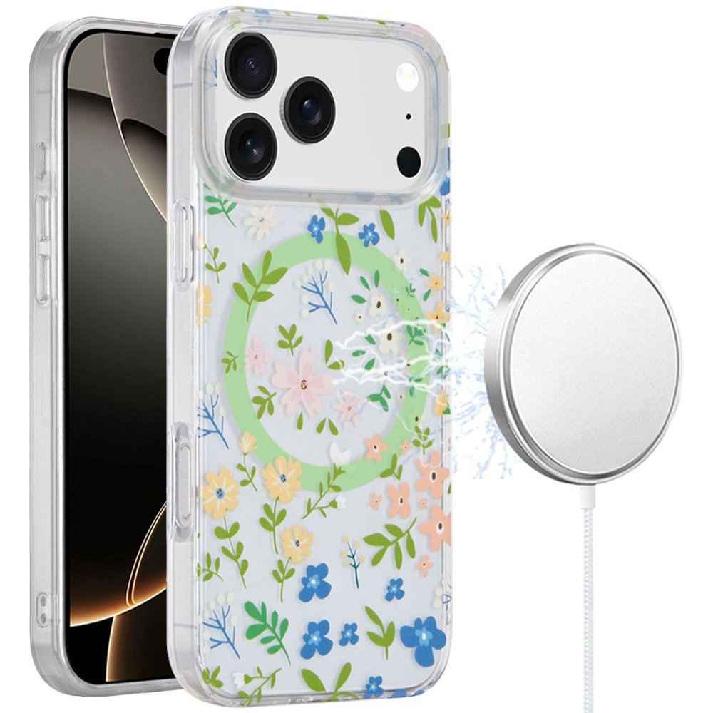 for iphone 17 pro [magnetic] double layer design imd case mulitcolor floral