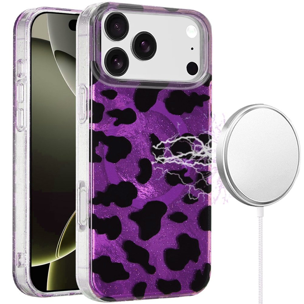 for iphone 17 pro [magnetic] double layer design imd case purple leopard