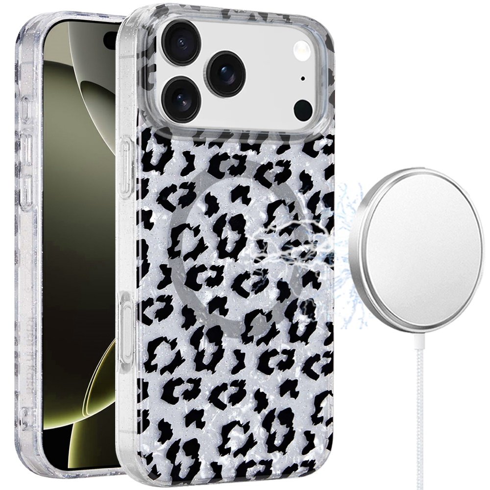 for iphone 17 pro [magnetic] double layer design imd case silver leopard