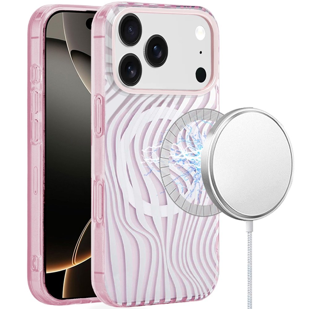 for iphone 17 pro [magnetic] double layer design imd case wave pink zebra stripes