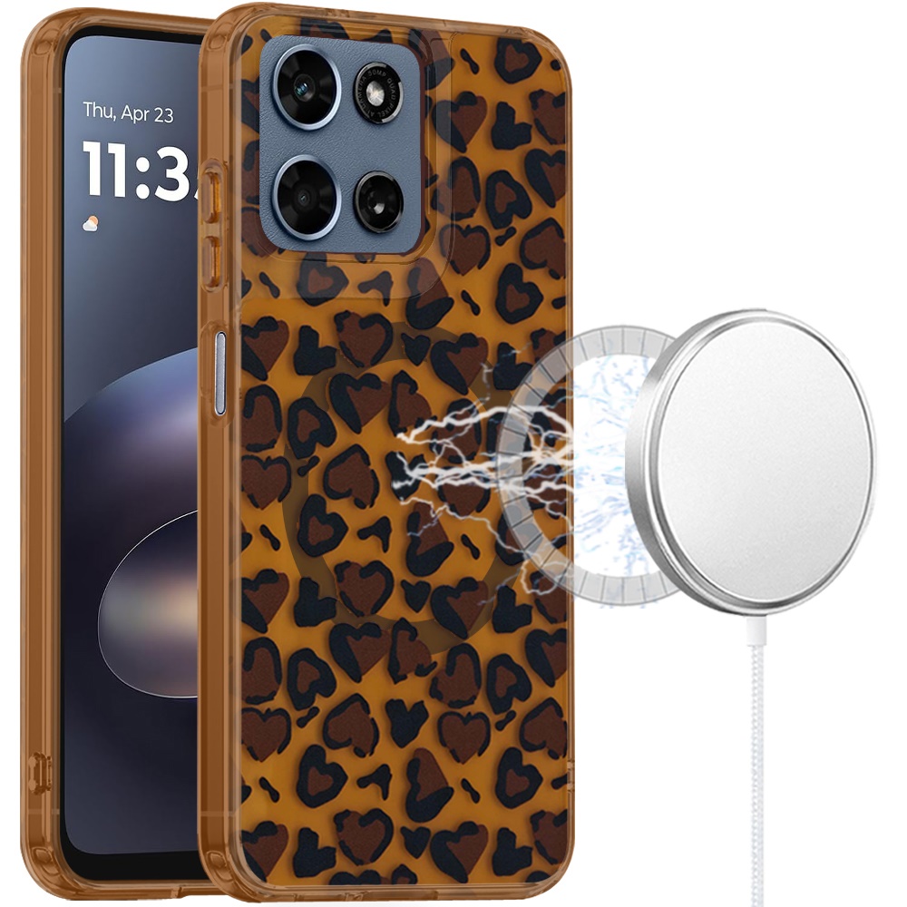 for moto g 5g 2025/2026 / g play 2026 double layers imd case with magsafe brown leopard