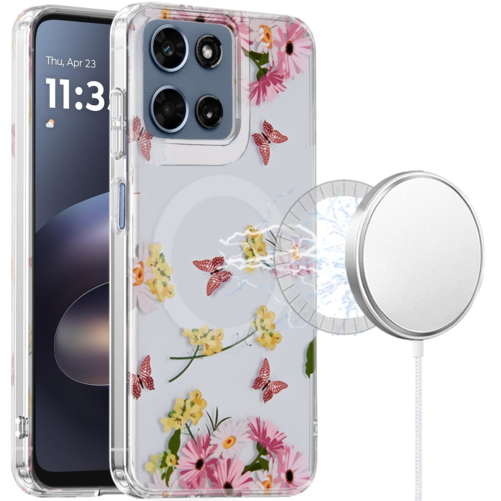 for moto g 5g 2025/2026 / g play 2026 double layers imd case with magsafe floral butterfly