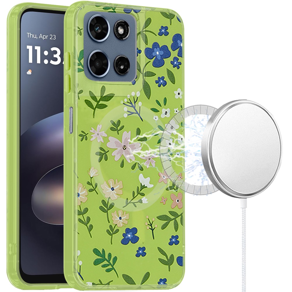 for moto g 5g 2025/2026 / g play 2026 double layers imd case with magsafe green floral